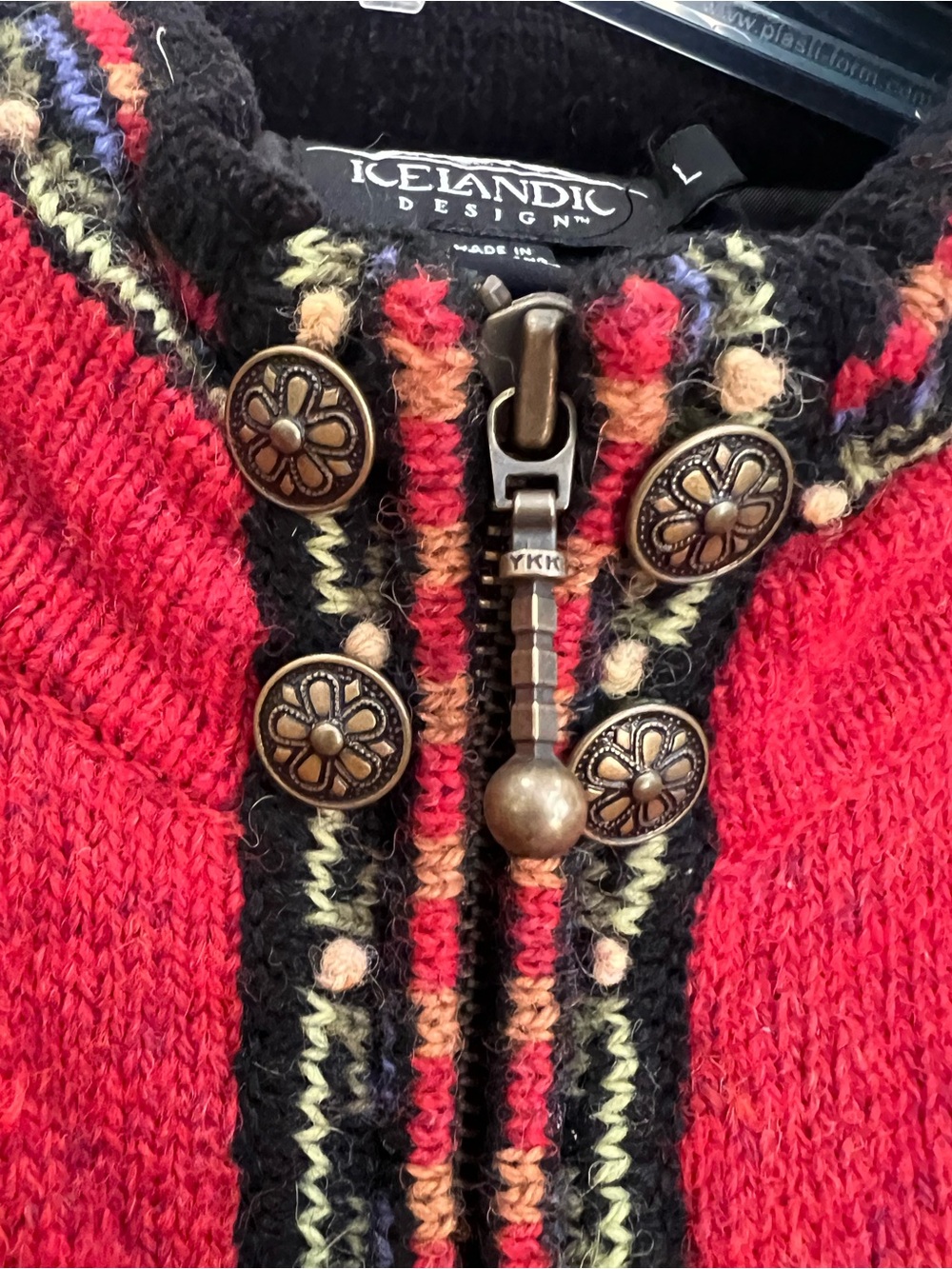 Vintage Icelandic Sweater Womens Large Wool Full Zip Embroidered Cardigan Nordic - Picture 5 of 15